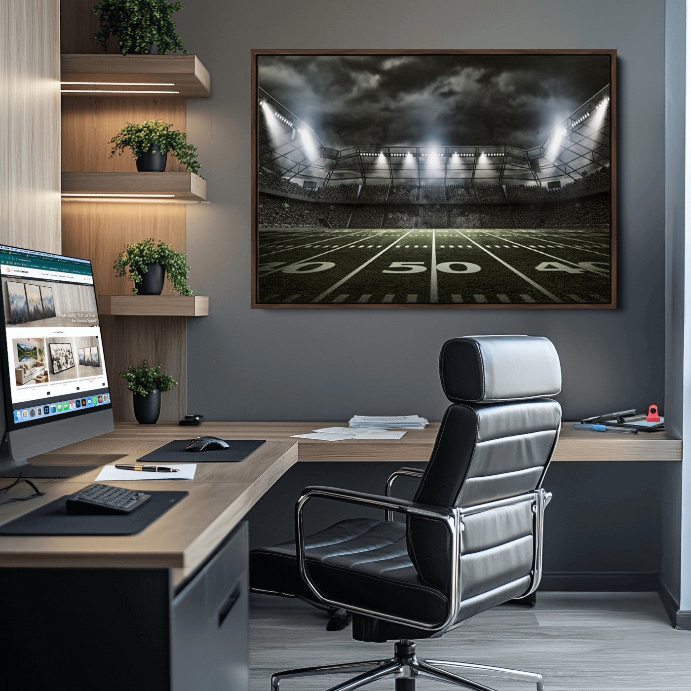90107-MGV-CV-36X24-American Football Stadium Wall Art Canvas Print, Stadium Sport Wall Art Print