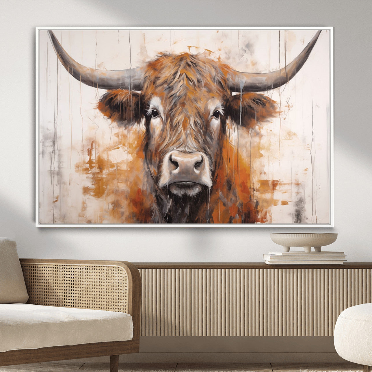 48622-MGV-CV-36X24-Vintage Scottish Highland Cow Cattle Art, Scottish Highland Cow Wall Art Print, Farmhouse Wall Art