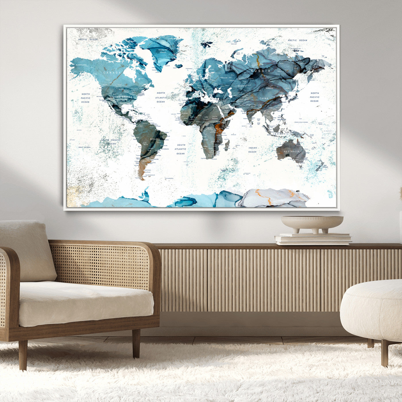 MGV-FC-36X24 - Push Pin World Map Canvas Print – Framed Wall Art for Couples to Track Their Travels – Anniversary