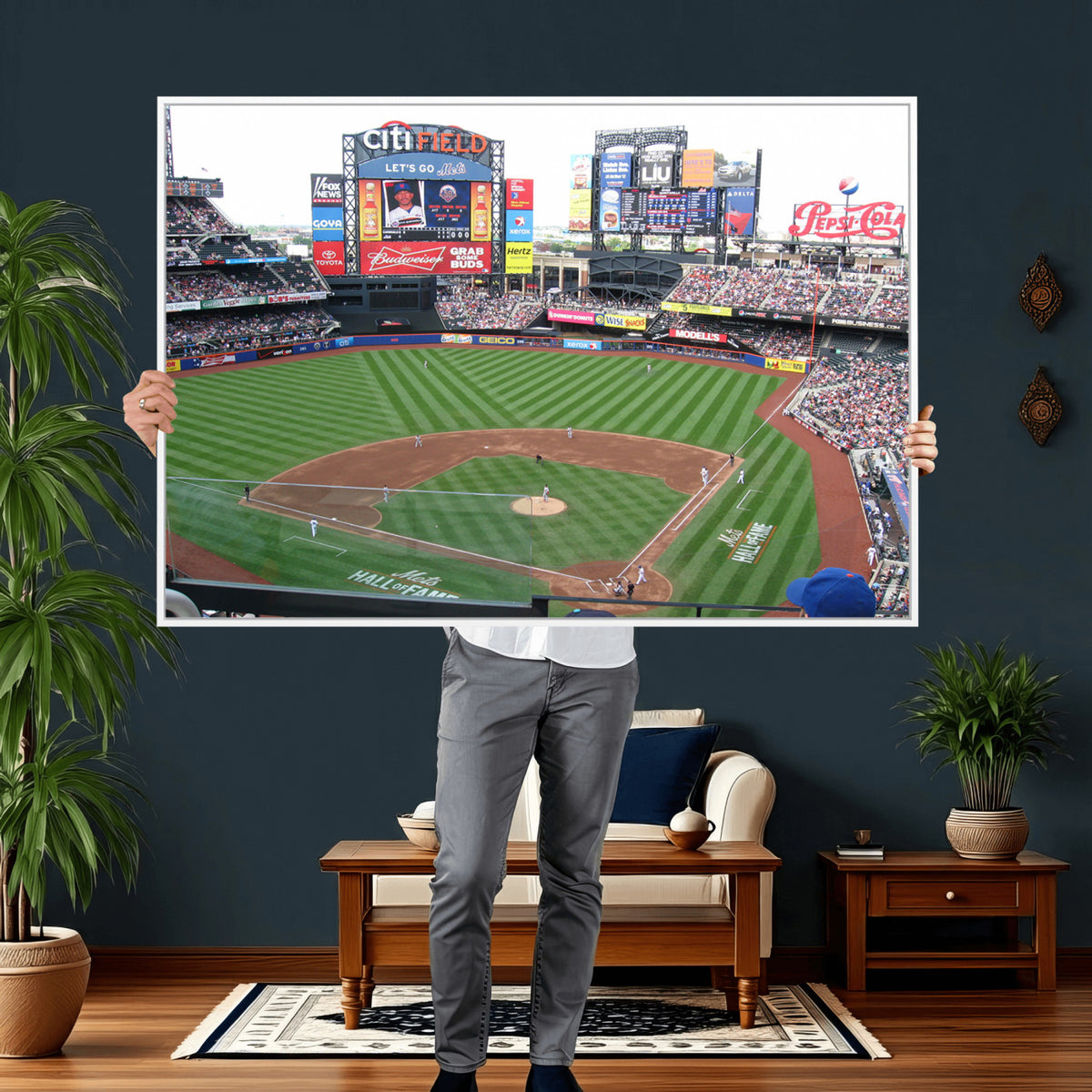 64829-MGV-CV-36X24 - New York Mets Baseball Team Print, Citi Field Baseball Stadium Wall Art