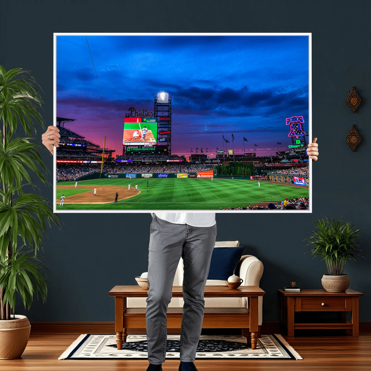 20427-MGV-CV-36X24 - Philadelphia Phillies Baseball Team Print, Citizens Bank Park, Extra Large Game Room Wall Decor