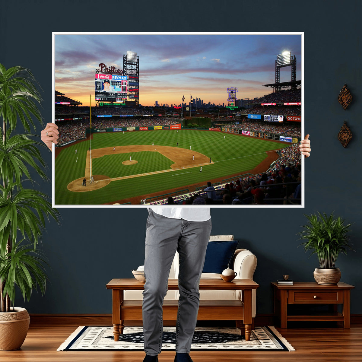 13778-MGV-CV-36X24 - Citizens Bank Park Philadelphia Phillies Wall Art Canvas | 3-Panel Canvas Print of Phillies Stadium