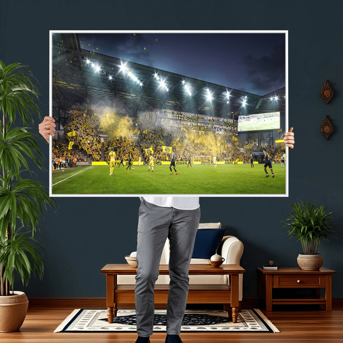 65820-MGV-CV-36X24 - Columbus Crew Stadium Match Triple Canvas Wall Art - Dynamic MLS Game Scene Canvas Wall Art