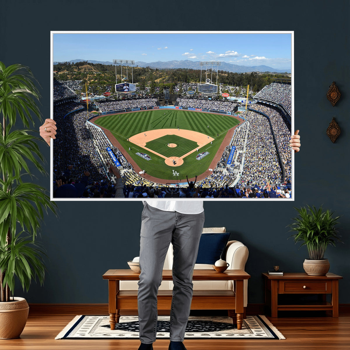 20436-MGV-CV-36X24 - Los Angeles Dodgers Dodger Stadium Wall Art Canvas Print, Framed and Ready to Hang