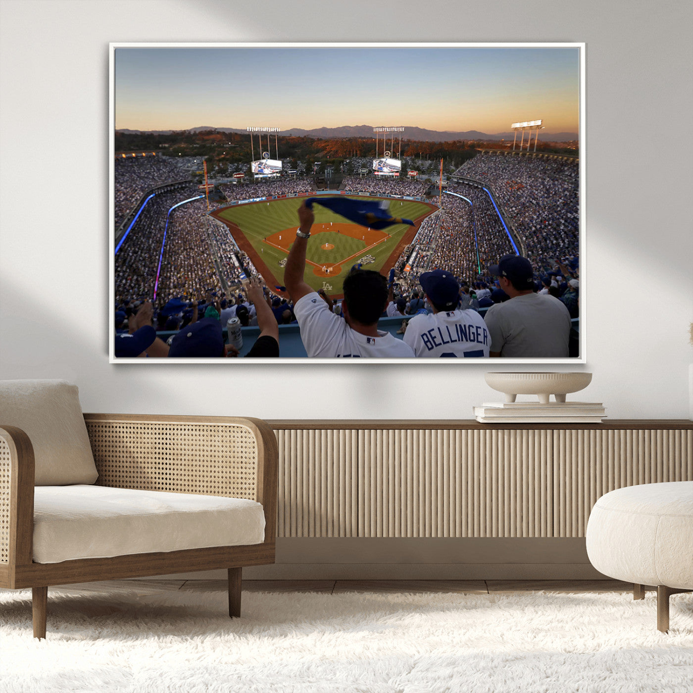 MGV-FC-36X24 - Dodger Stadium Sunset Game Triple Canvas Wall Art - Los Angeles Dodgers MLB Match