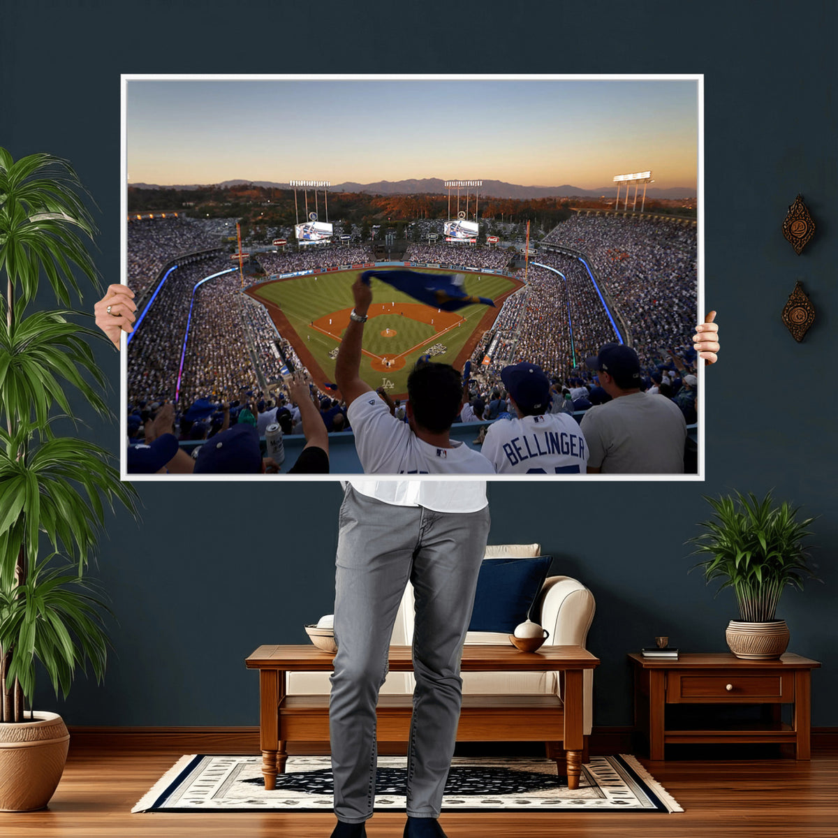 60162-MGV-CV-36X24 - Dodger Stadium Sunset Game Triple Canvas Wall Art, Los Angeles Dodgers MLB Match