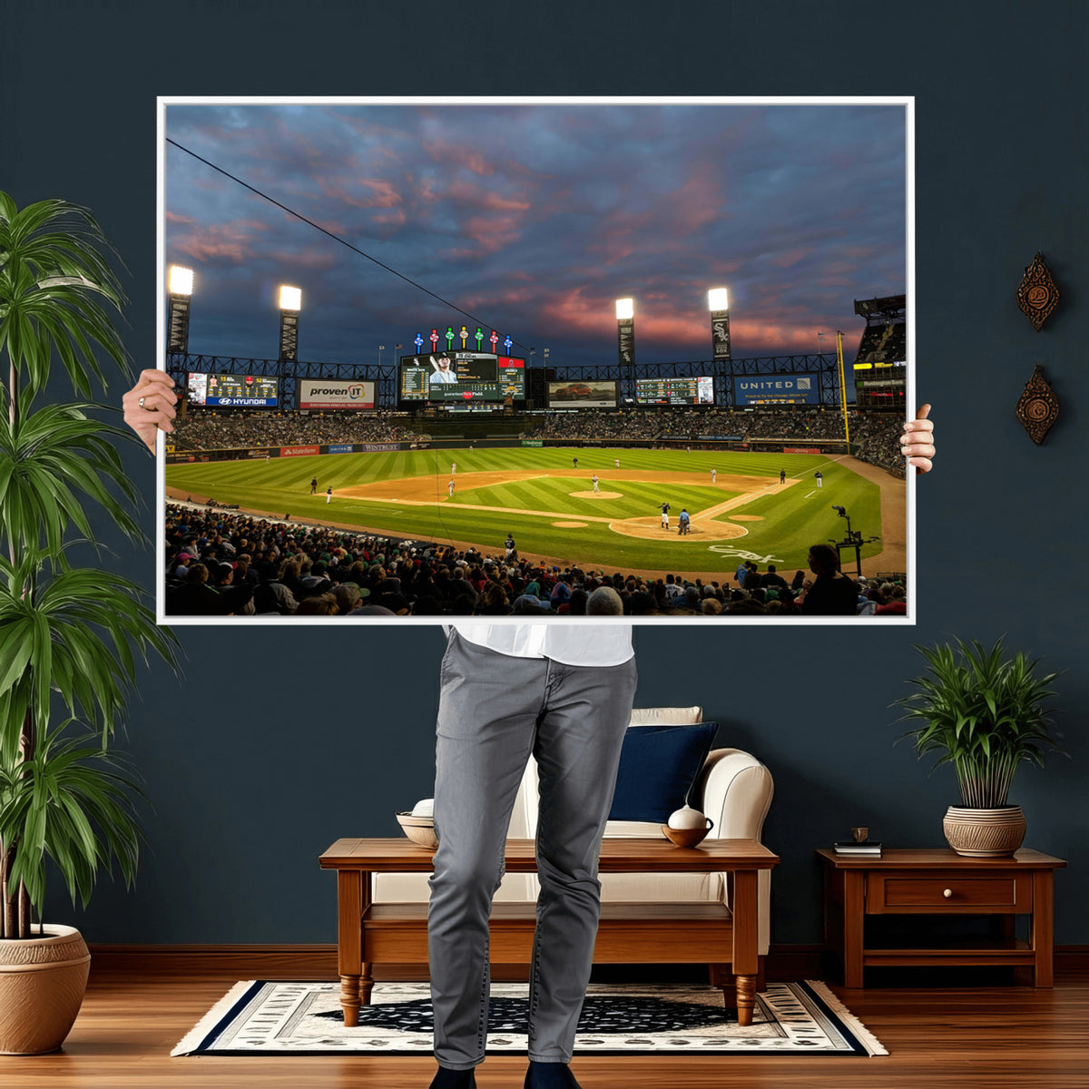 96063-MGV-CV-36X24 - Chicago White Sox Baseball Team Print Canvas, Guaranteed Rate Field, Framed and Ready to Hang