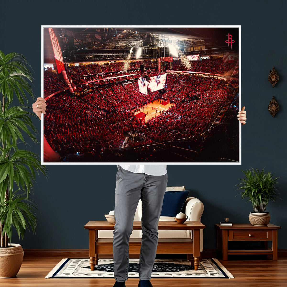 91527-MGV-CV-36X24 - Houston Rockets Basketball Team Print Canvas, Houston Toyota Center Arena Wall Art