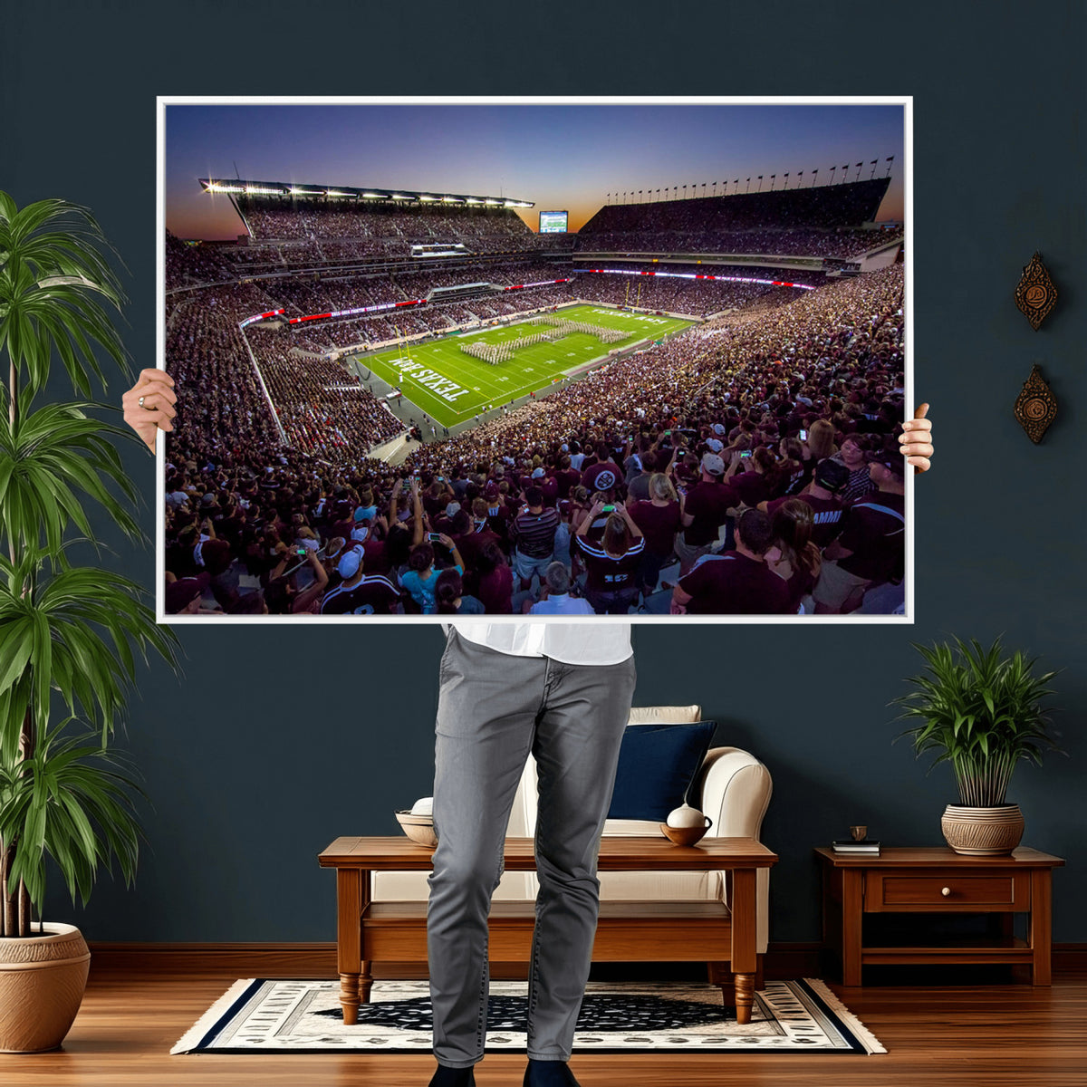 25148-MGV-CV-36X24 - Texas A&M University Aggies Football Team Print, College Station Kyle Field, Framed and Ready to Hang