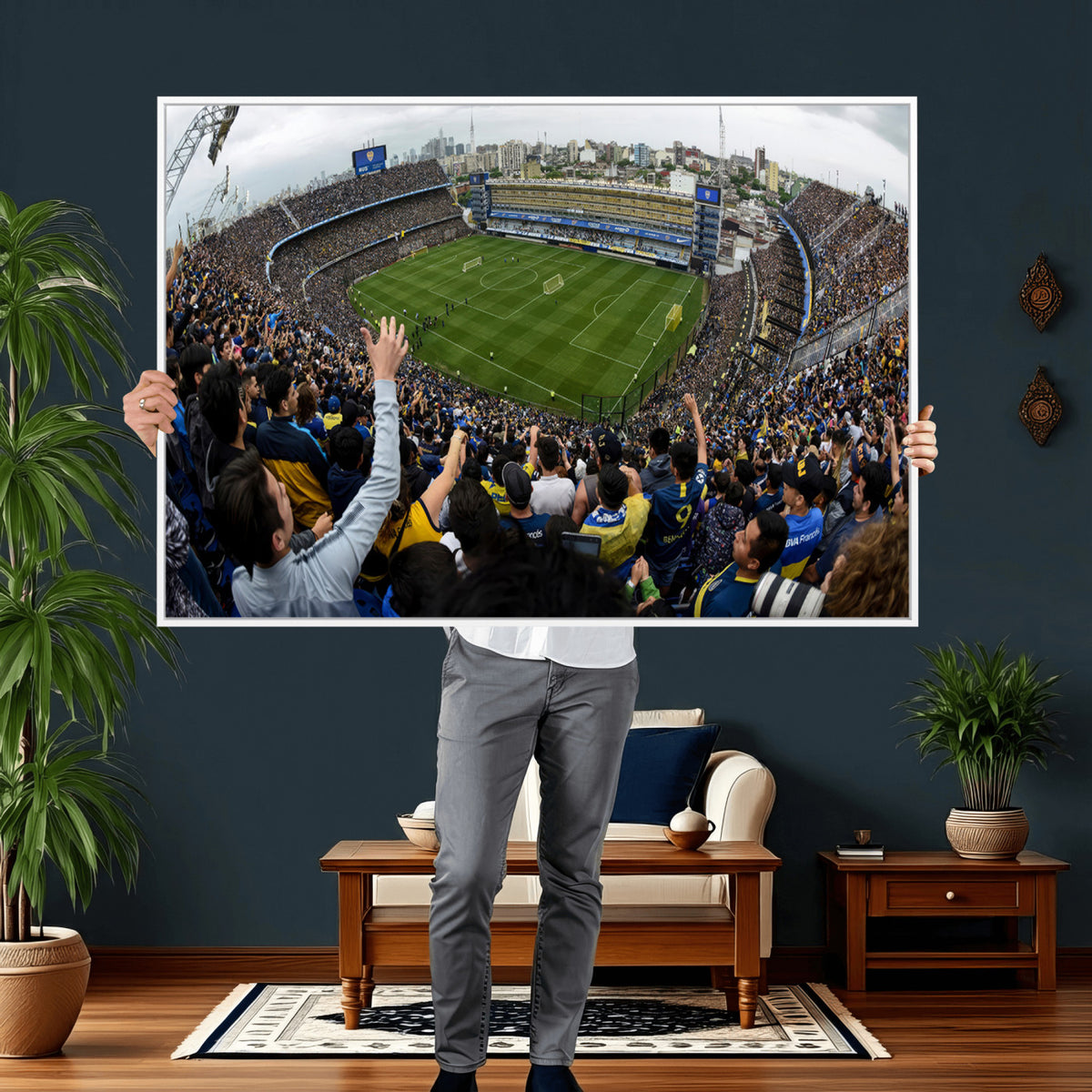 23173-MGV-CV-36X24 - Boca Juniors Soccer Team Print, Buenos Aires Bombonera, Framed and Ready to Hang