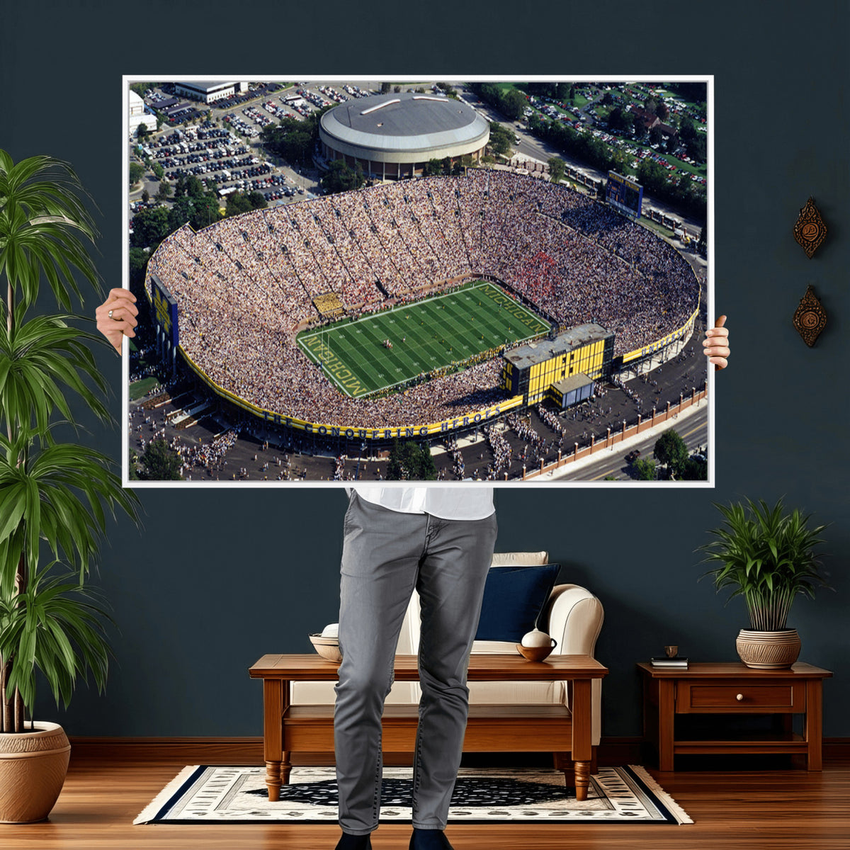27314-MGV-CV-36X24 - Michigan Wolverines Football Team Print, Ann Arbor Michigan Stadium Wall Art