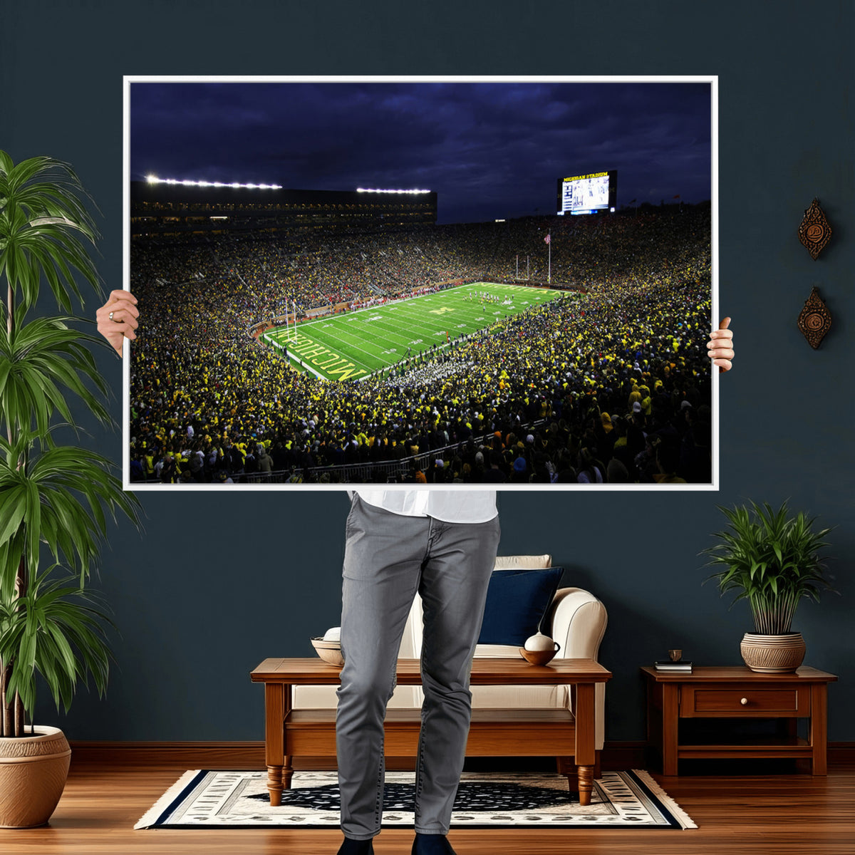 15448-MGV-CV-36X24 - Michigan Wolverines Football Canvas Wall Decor, Football Team Print, Ann Arbor Michigan Stadium