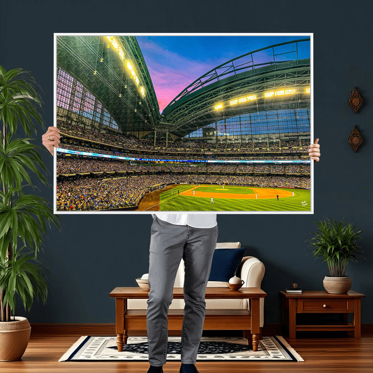 17006-MGV-CV-36X24 - Milwaukee Brewers Baseball Team Print Canvas, American Family Field Stadium Wall Art