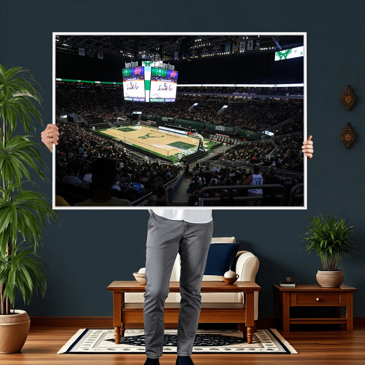 69882-MGV-CV-36X24 - Milwaukee Bucks Basketball Print, Fiserv Forum Stadium Wall Art