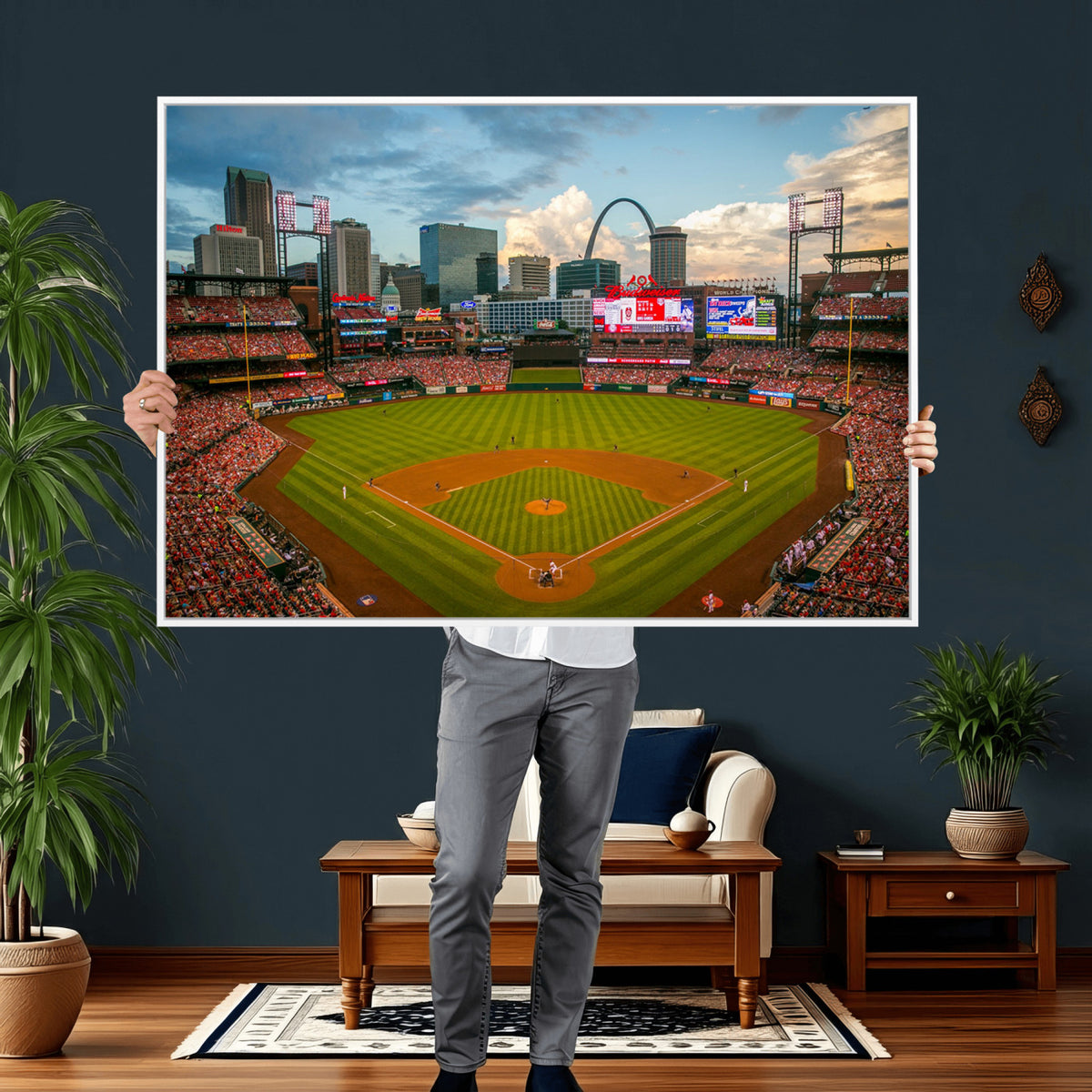 34054-MGV-CV-36X24 - St. Louis Cardinals Baseball Team Print, Busch Stadium Wall Art, Framed and Ready to Hang