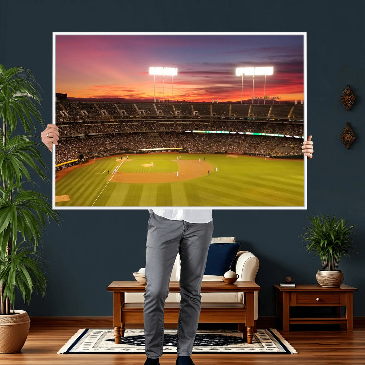 73718-MGV-CV-36X24 - Oakland Athletics Baseball Team Print, Oakland Coliseum
