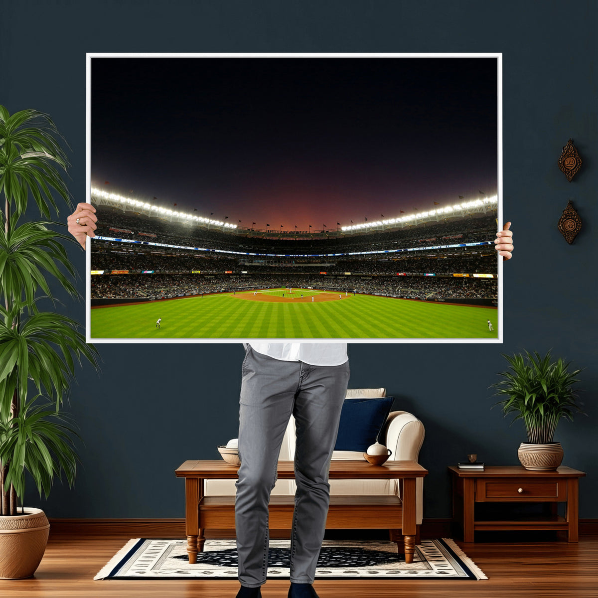 59138-MGV-CV-36X24 - Yankee Stadium Night Game Triple Canvas, New York Yankees Stadium Wall Art