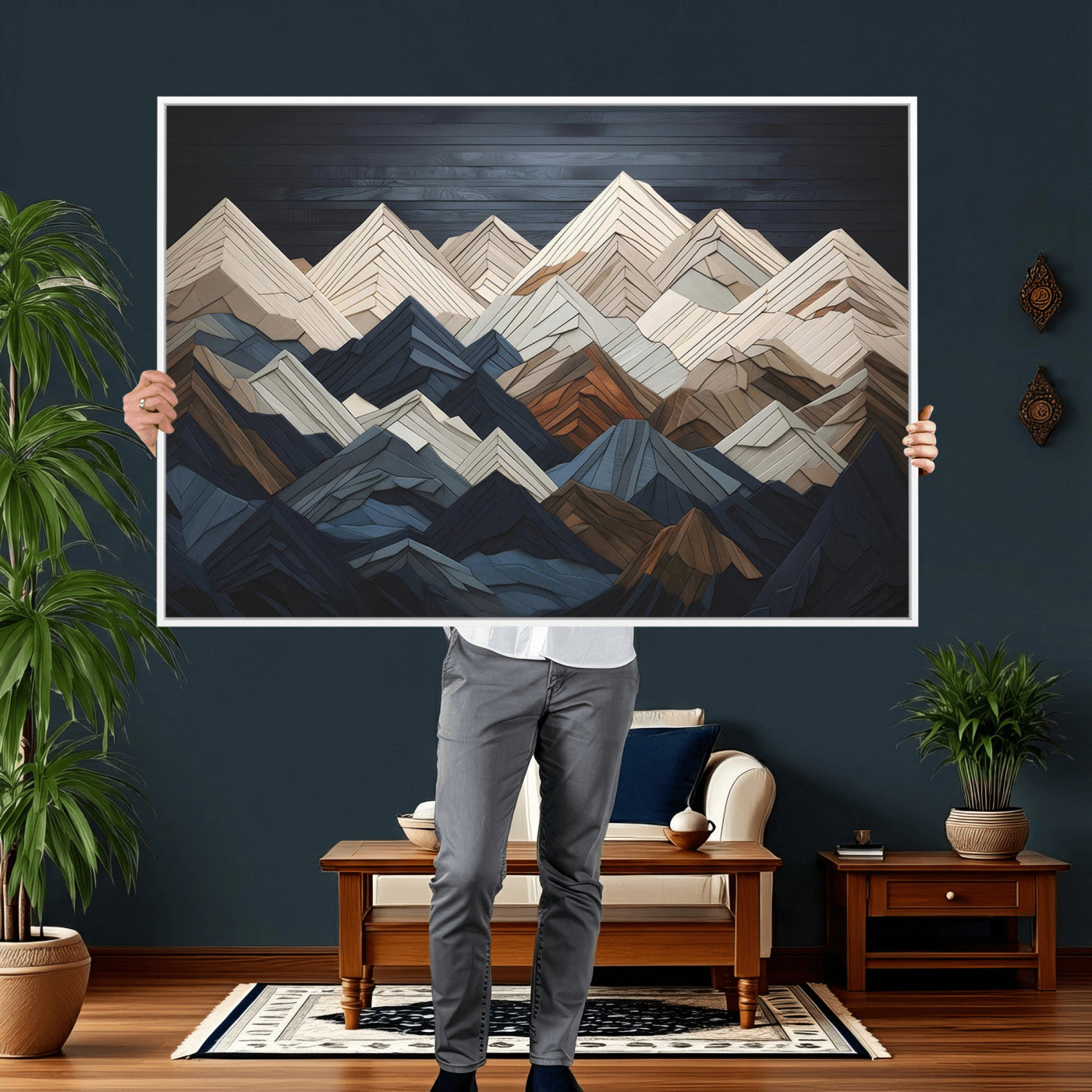 12896-MGV-CV-36X24 - Wood Mountain Range Wall Art - Ready to Hang 3-Piece Set for Modern Rustic Decor, Abstract Wooden