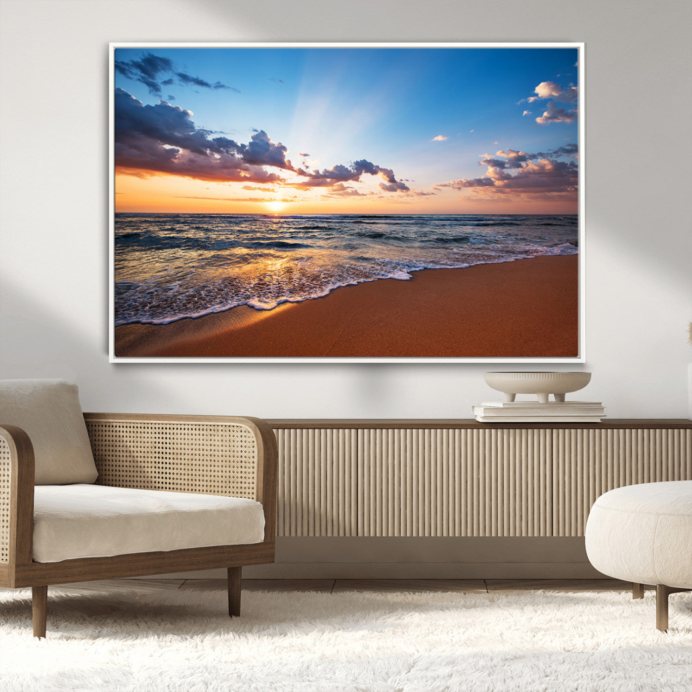 MGV-FC-36X24 - Golden Hour Beach Sunset Wall Art | Canvas Print | Ready to Hang | Coastal Wall Art for Living Room