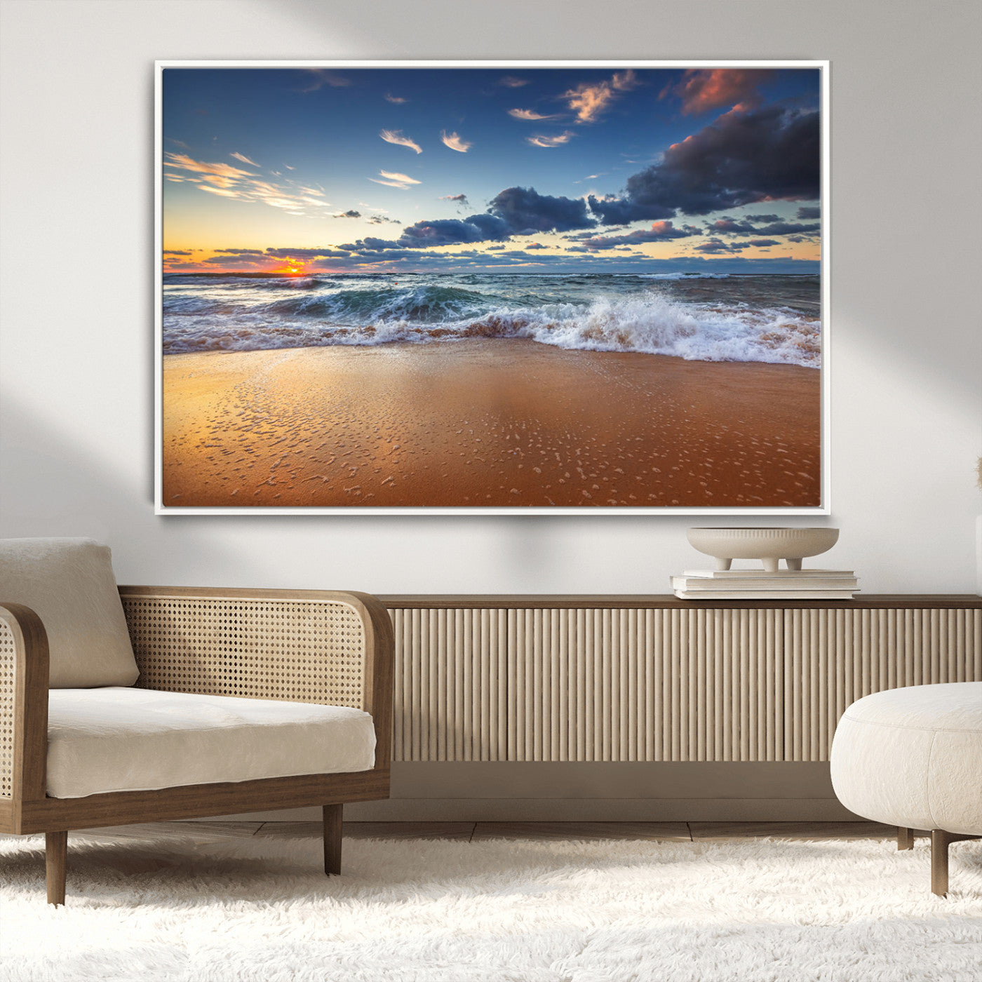 MGV-FC-36X24 - Beach Canvas Wall Art - Coastal Seascape Print for Living Room or Bedroom, Ocean Waves on Sand,