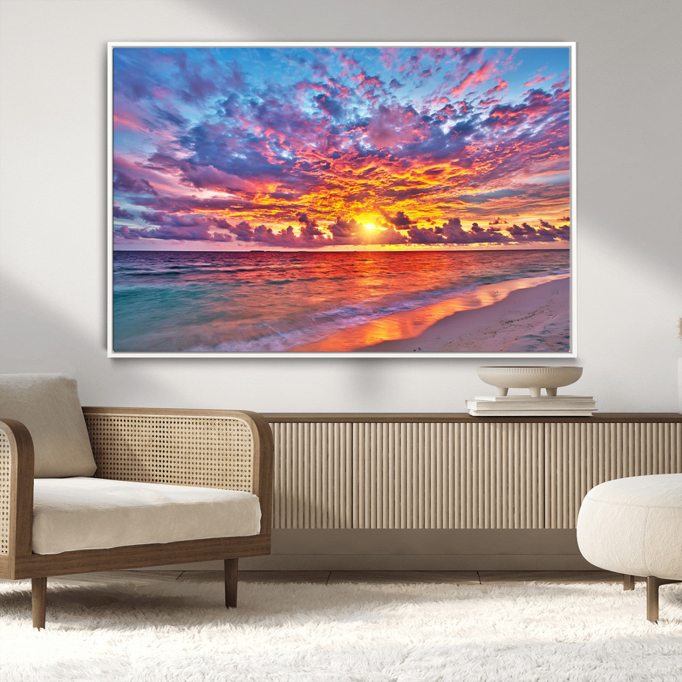 MGV-FC-36X24 - Vibrant Sunset Beach Wall Art - Ocean Sunset Canvas Print | Coastal Wall Art Decor Stunning Sunset