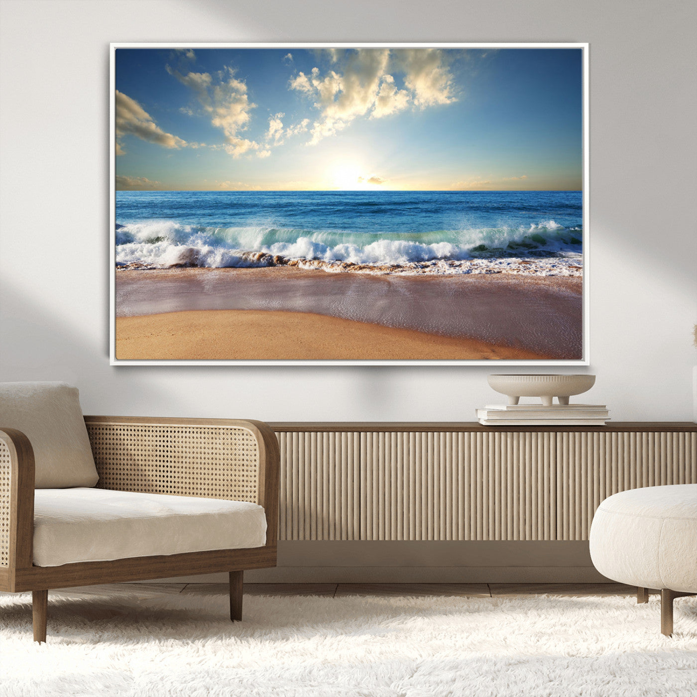 MGV-FC-36X24 - Serene Ocean Sunset Canvas Wall Art - Beach Waves at Sunset, Ready to Hang