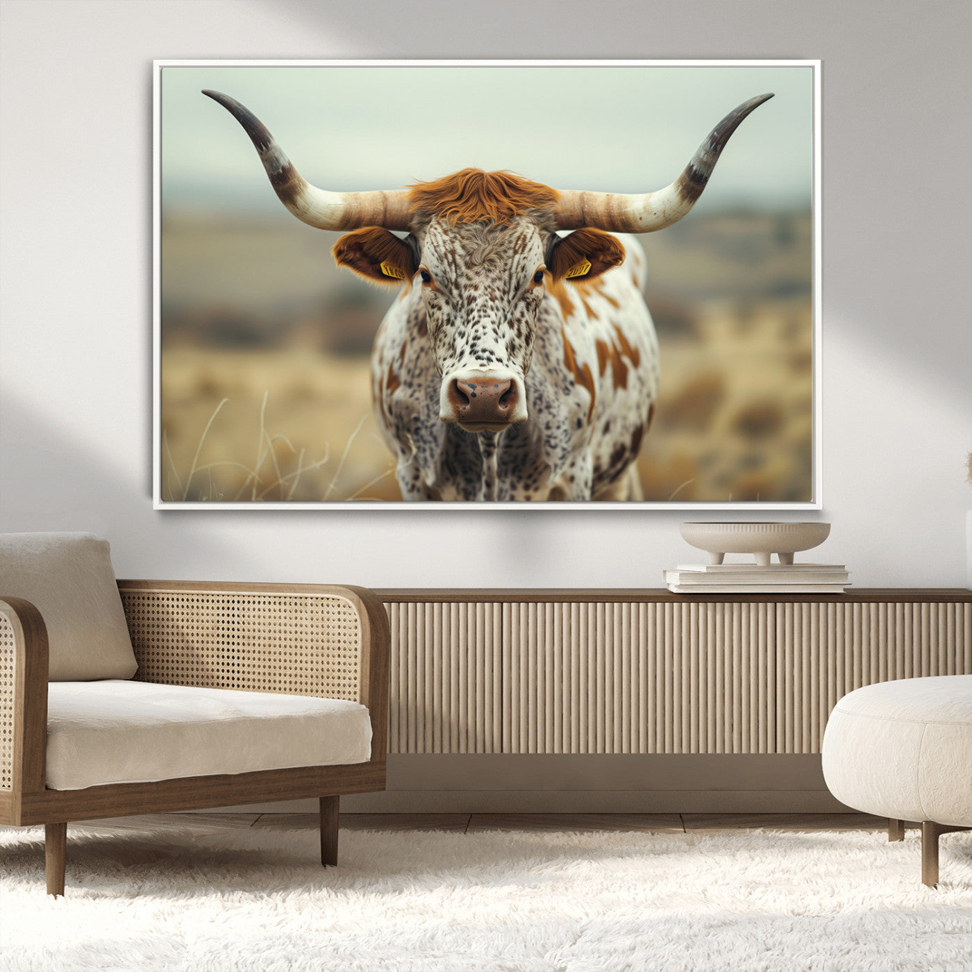 MGV-FC-36X24 - Texas Cow Longhorn Wall Art Canvas Print for Farm House Wall Decor, Farmhouse Wall Art Print