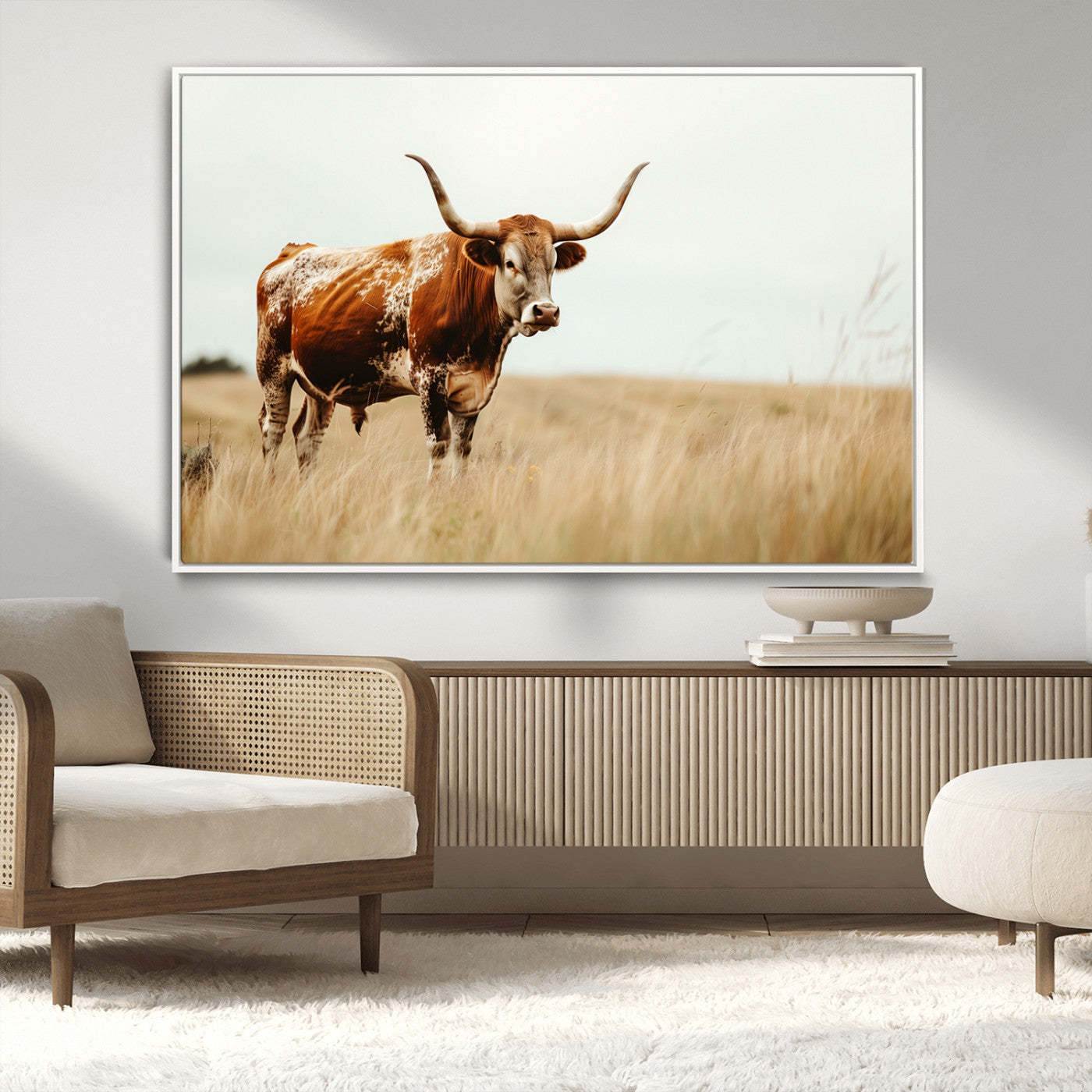 MGV-FC-36X24 - Texas Longhorn Canvas Wall Art Print – Majestic Western Cattle in Rustic Farmhouse Decor – Cow Wall