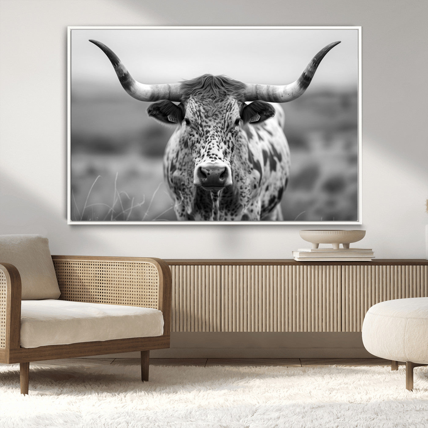 MGV-FC-36X24 - Texas Cow Longhorn Wall Art Canvas Print for Farm House Wall Decor, Farmhouse Wall Art Print