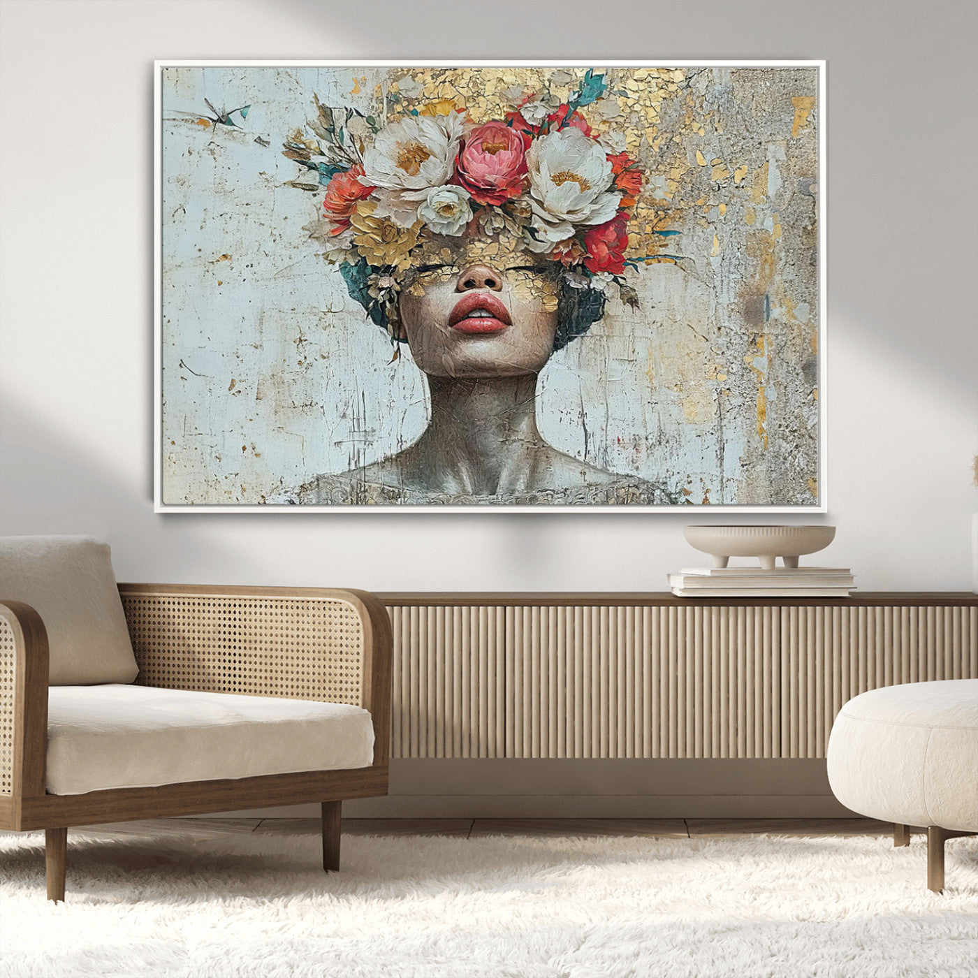 MGV-FC-36X24 - Golden Petal Wall Art Canvas Print - Silhouette Woman Wall Art Canvas Print, Floral Woman Portrait