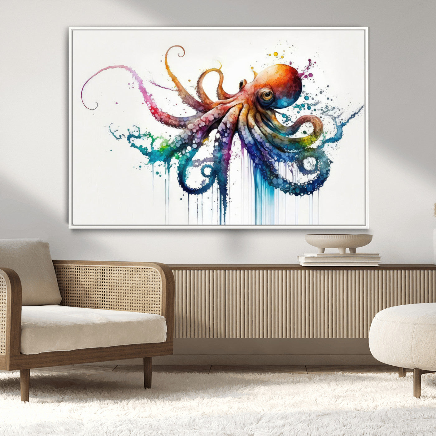 MGV-FC-36X24 - Watercolor Vibrant Octopus Wall Art Canvas Print | Abstract Sea Life Art | Colorful Marine Creature