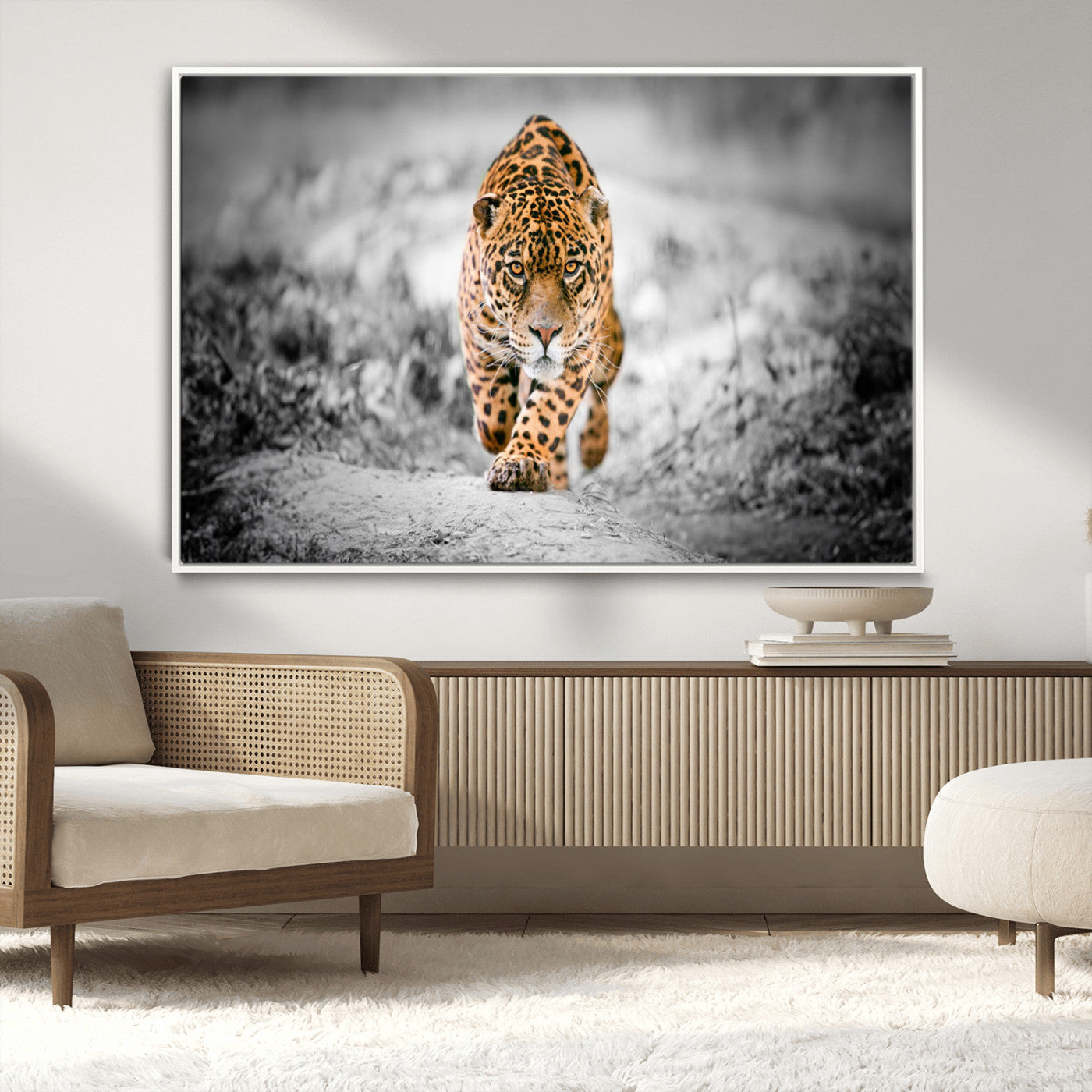 MGV-FC-36X24 - Jaguar Wall Art Canvas Print - Majestic Big Cat in Focused Pursuit - Ready to Hang
