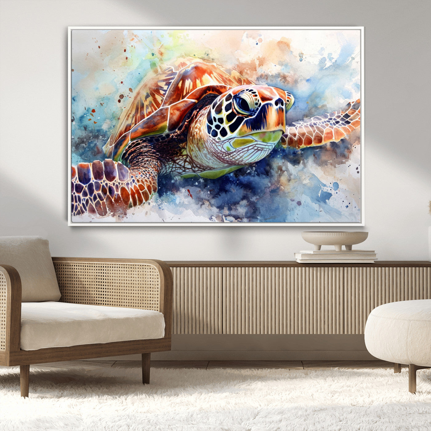 MGV-FC-36X24 - Watercolor Sea Turtle Wall Art Canvas Print - Vibrant Ocean Colors in Watercolor Style - Ready to