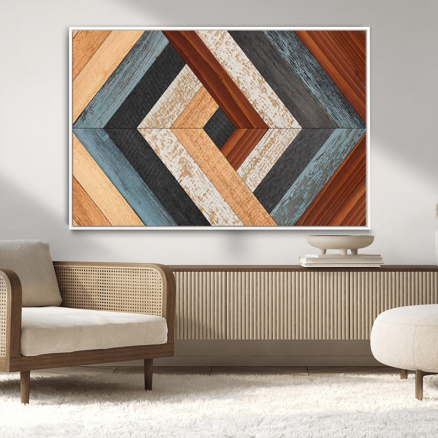MGV-FC-36X24 - Geometric Wood Art Wall Decor Canvas Print, Rustic Wooden Pattern Triptych Wall Art for Living Room