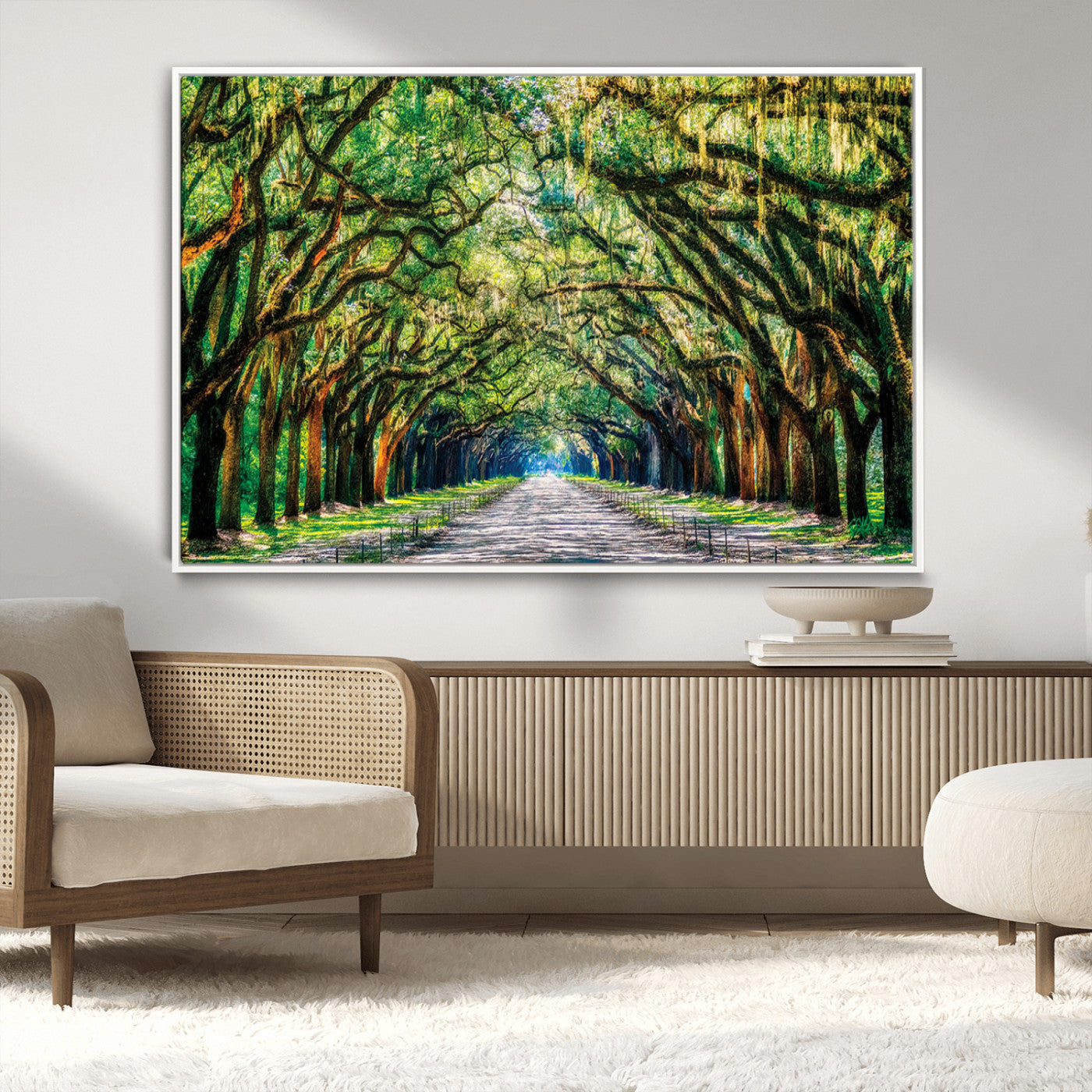 MGV-FC-36X24 - Serene Tree Tunnel Wall Art Canvas Print – Pathway Under Canopy of Lush Green Trees, Nature-Inspired
