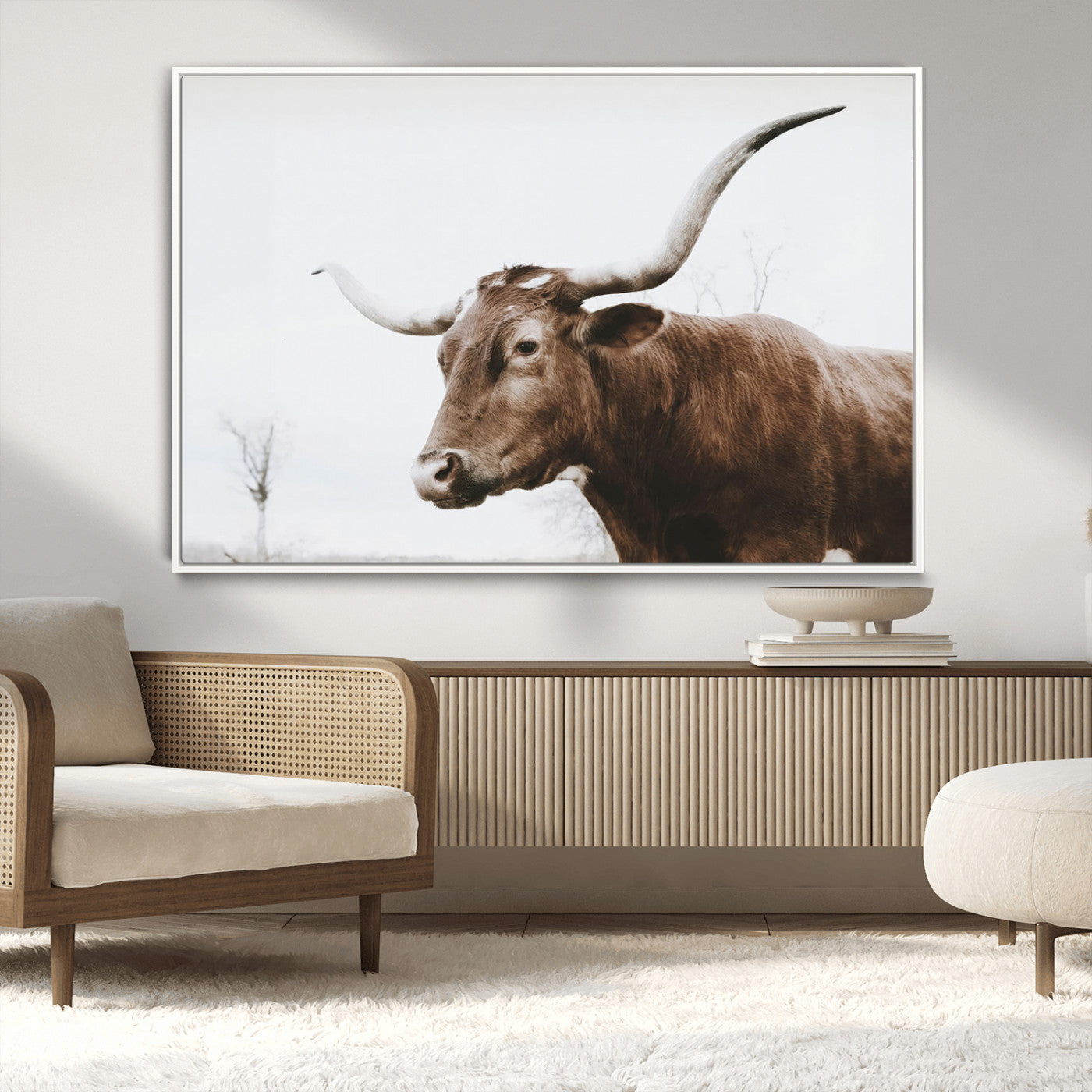 MGV-FC-36X24 - Rustic Bull Wall Art Canvas Print – Modern Longhorn Farmhouse Animal Decor – Abstract Farm Cow