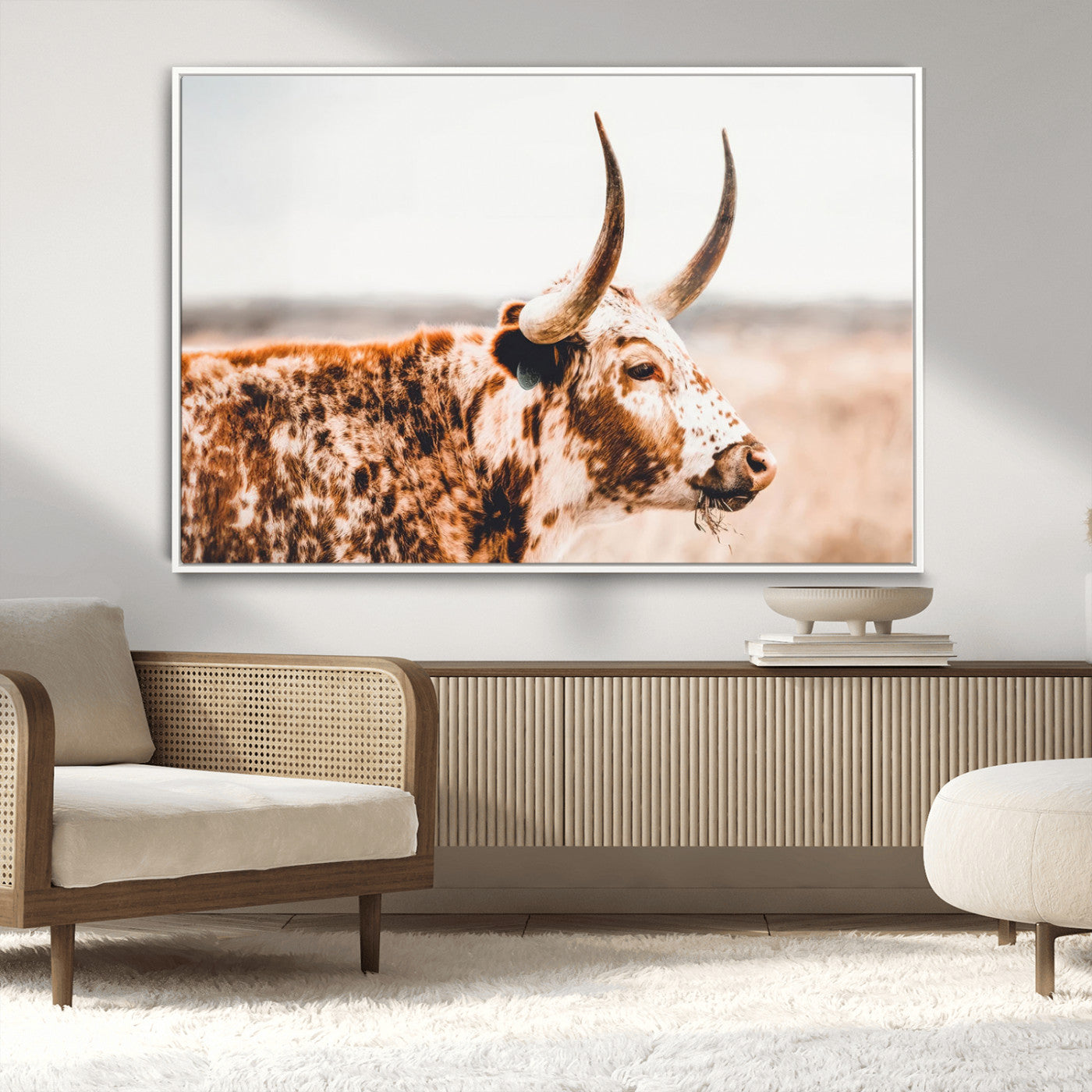-Speckled Bull Wall Art Canvas Print – Rustic Cow Longhorn Farmhouse Animal Decor – Western Longhorn