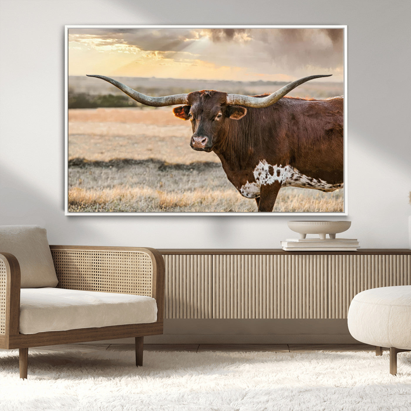 MGV-FC-36X24 - Texas Longhorn Wall Art Canvas Print, Rustic Ranch Decor, Majestic Western Longhorn Cattle