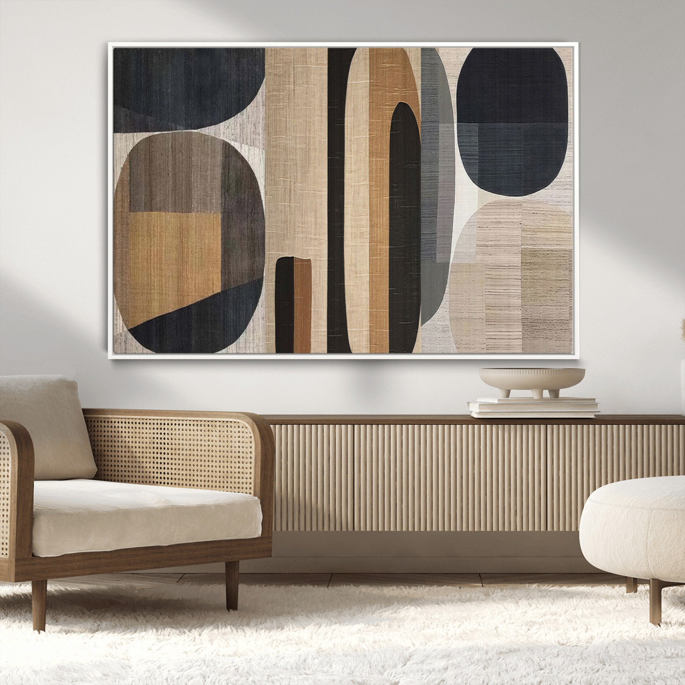 MGV-FC-36X24 - Abstract Minimalist Canvas Wall Art - Neutral Geometric Modern Boho Decor, Minimalist Brown Wabi