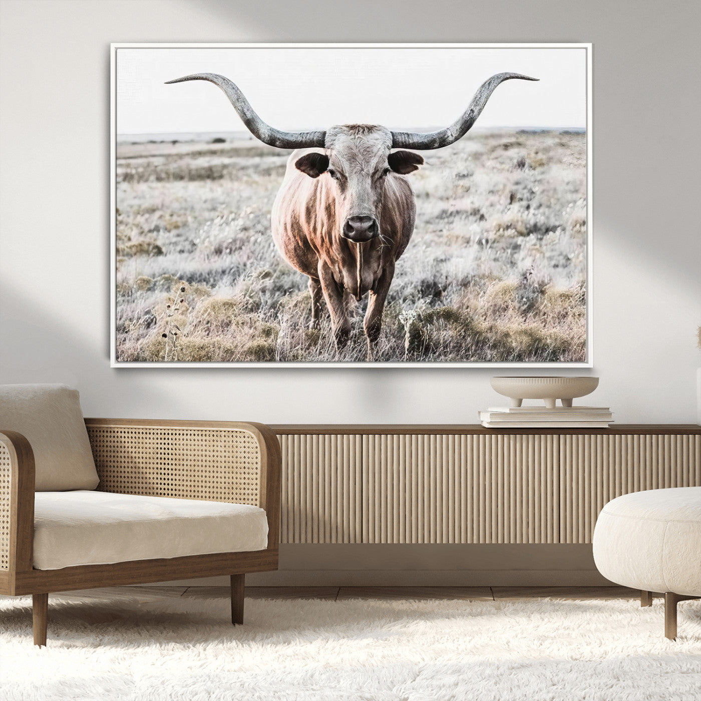 -Rustic Texas Longhorn Wall Art Canvas Print | Western Farmhouse Decor for Living Room or Office,