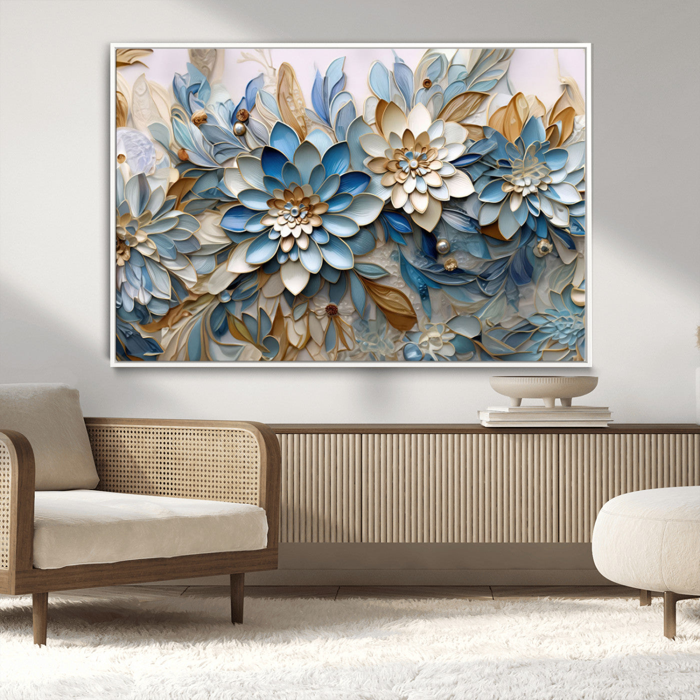 MGV-FC-36X24 - Blu Abstract Flower Wall Art Canvas Print