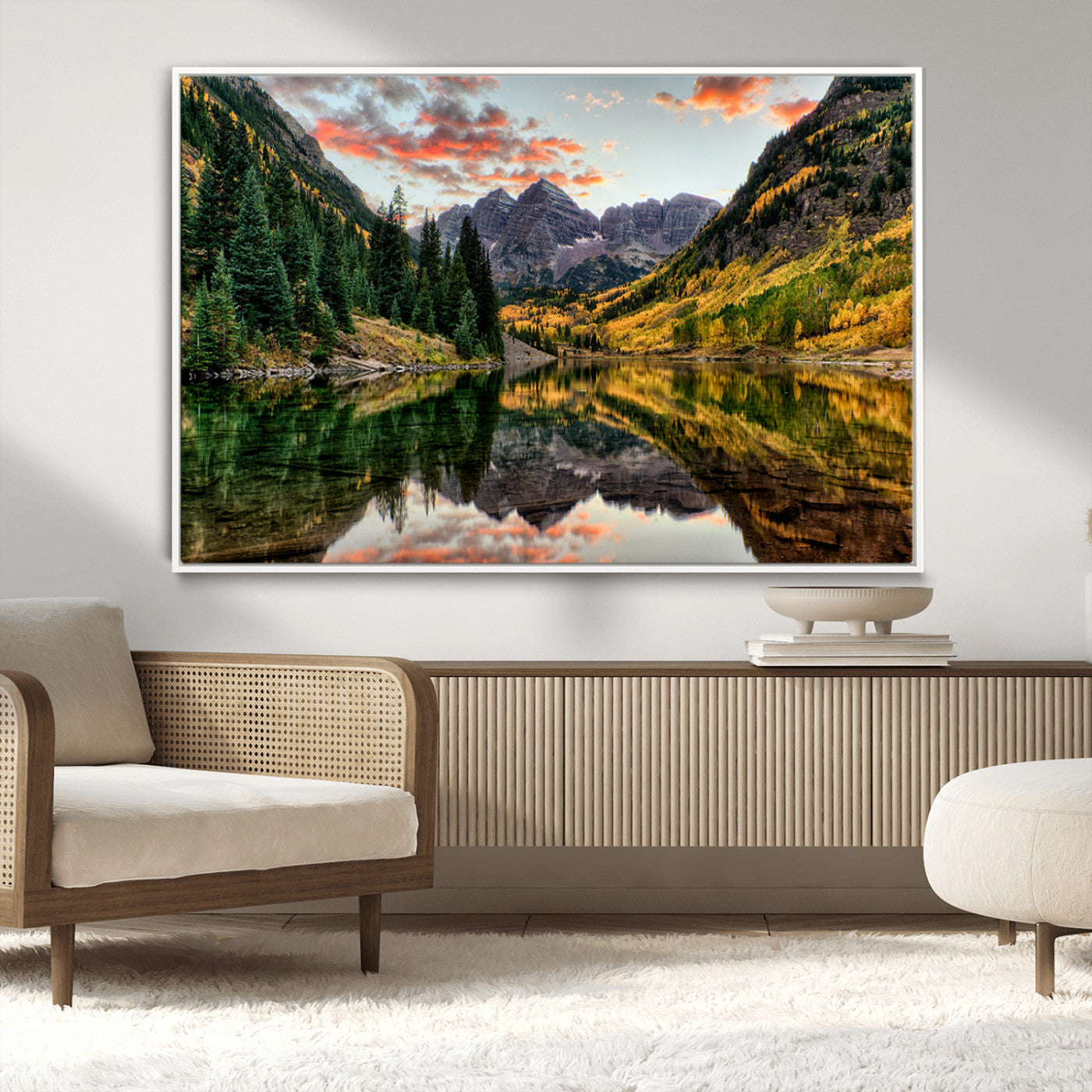 MGV-FC-36X24 - Maroon Bells Wall Art - Scenic Canvas Print of Maroon Bells in Autumn for Elegant Home or Office