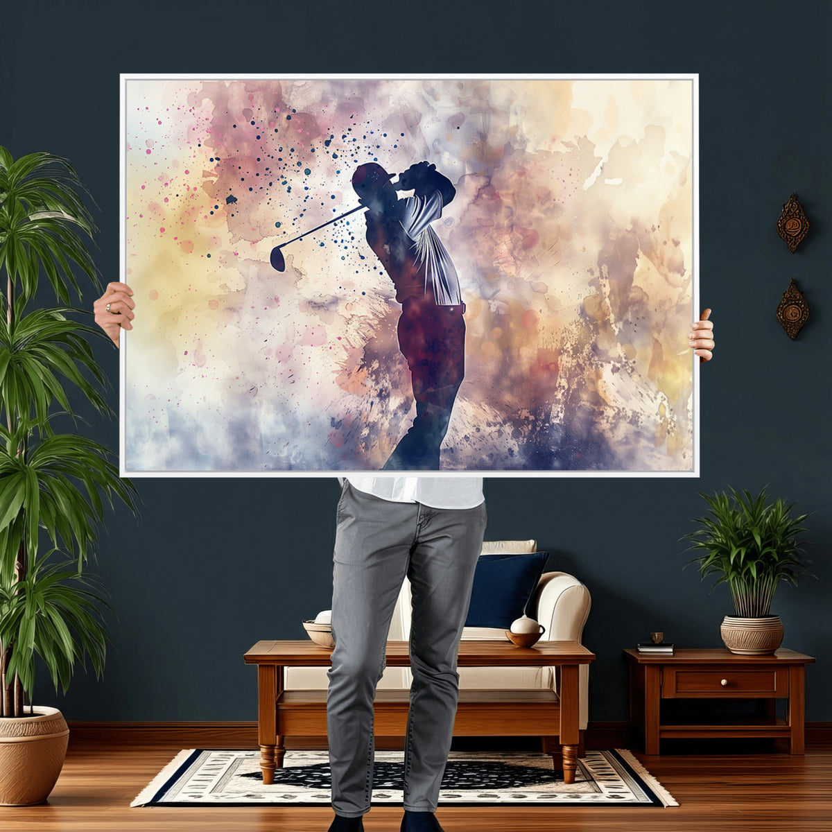 10848-MGV-CV-36X24 - Abstract Watercolor Golf Player Wall Art Canvas Print