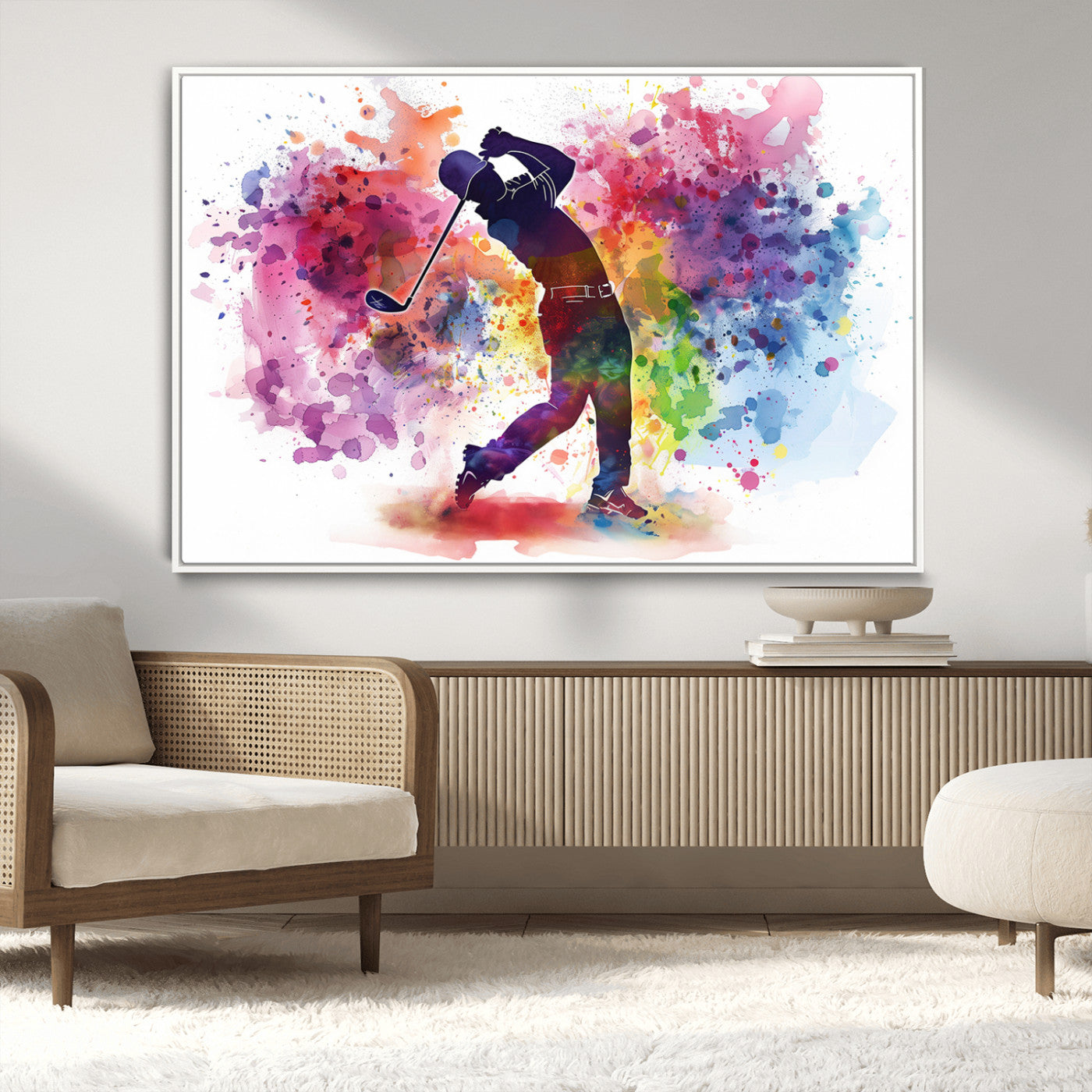 MGV-FC-36X24 - Colorful Golfer Swing Wall Art Canvas Print - Ready to Hang, Framed Sports Decor