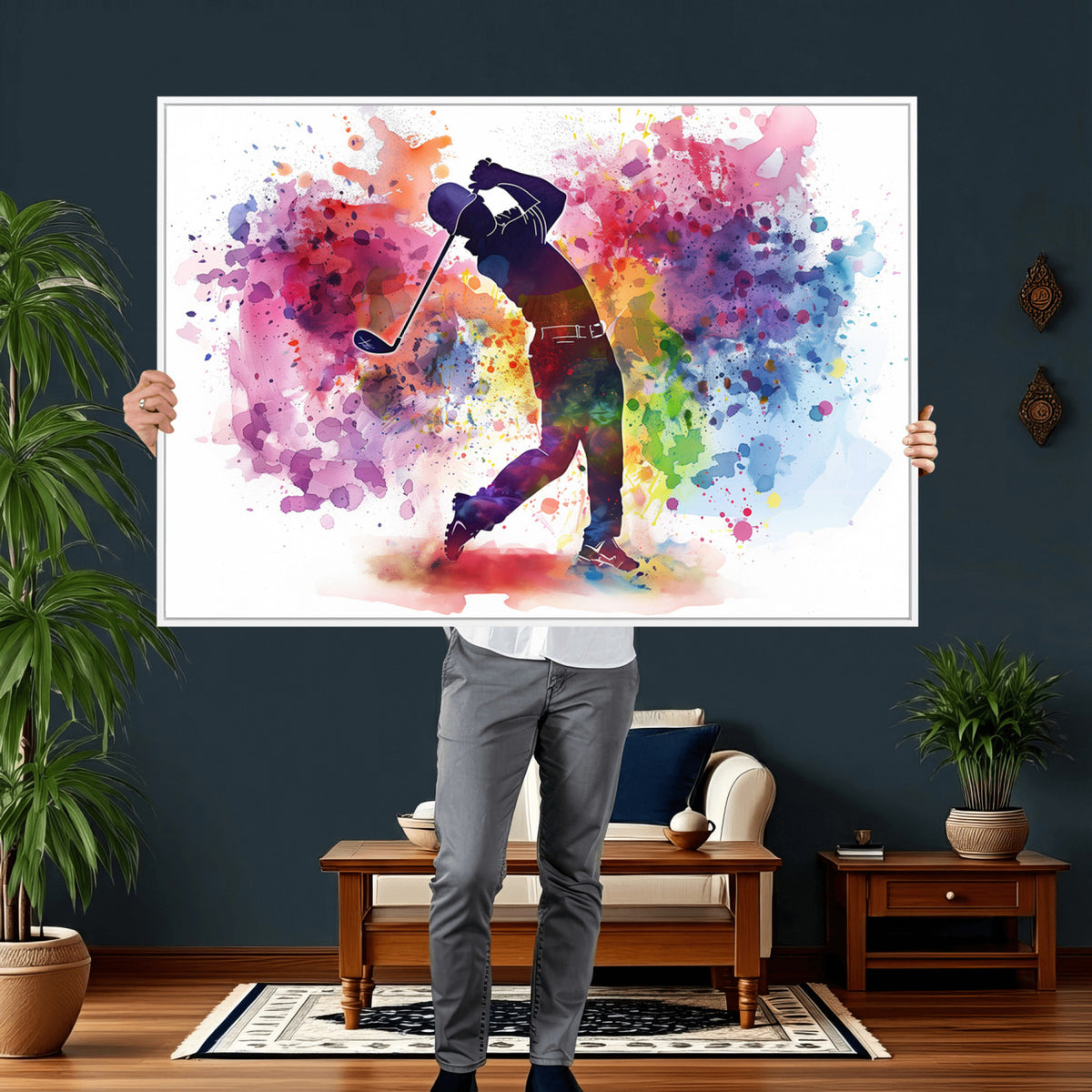66537-MGV-CV-36X24 - Colorful Golfer Swing Wall Art Canvas Print, Ready to Hang