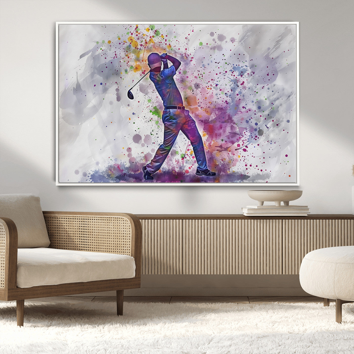 MGV-FC-36X24 - Watercolor Golf Swing Wall Art Canvas Print | Vibrant Abstract Golf Player Silhouette |