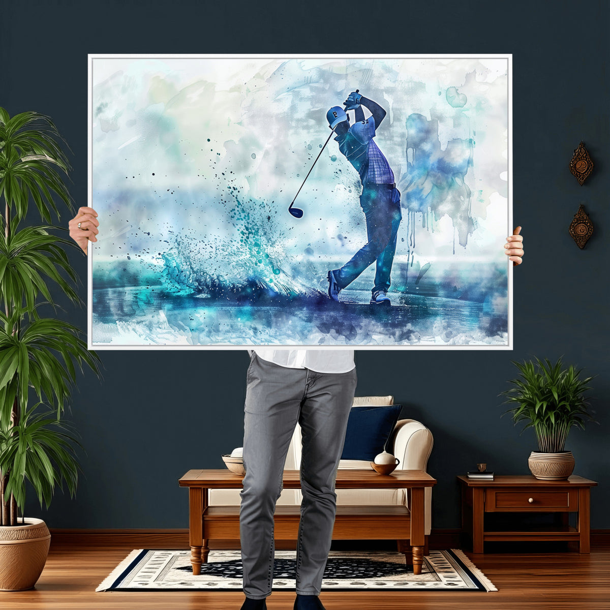 45328-MGV-CV-36X24 - Watercolor Abstract Golf Swing Wall Art Canvas Print