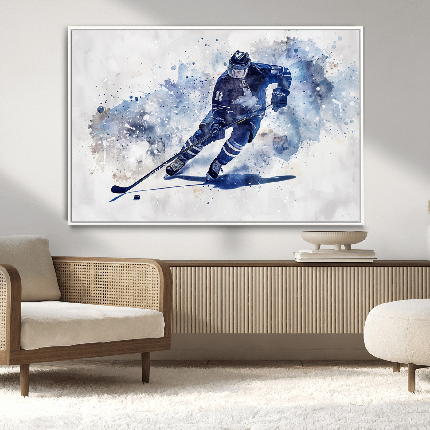 MGV-FC-36X24 - Hockey Player Wall Art Canvas Print - Sports-Inspired Watercolor Decor - Ready to Hang