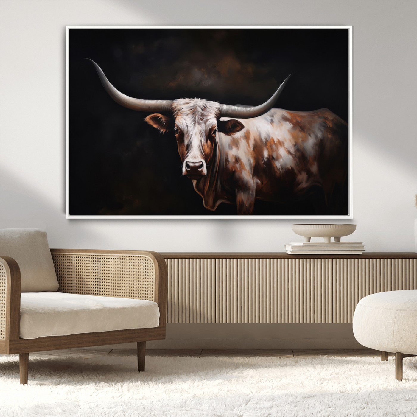 82543-MGV-CV-36X24-Texas Longhorn Wall Art Canvas Print | Western Ranch Decor | Bold Rustic Cattle Artwork | Ready to