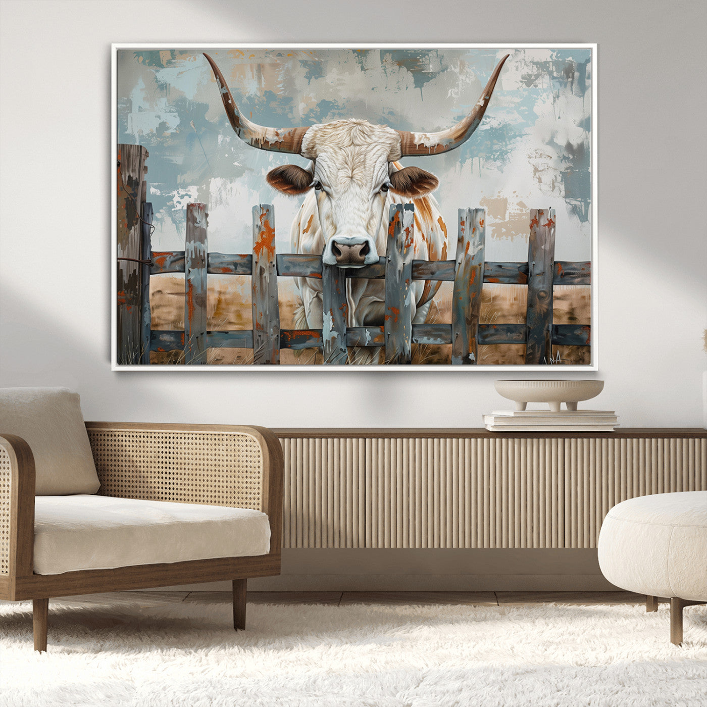 MGV-FC-36X24 - Vintage Cow Wall Art Canvas Print for Farmhouse Wall Decor Theme, Cattle Wall Art Print